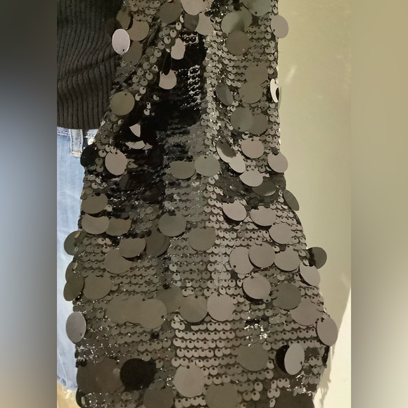 Women's M Madden Girl Party Black Top with Sequin Sleeves - Picture 5 of 7